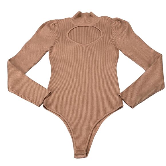 ASTR The Label Bodysuit Womens Large Pink Long Sleeve Cutout Mock Neck Ribbed - Picture 8 of 13